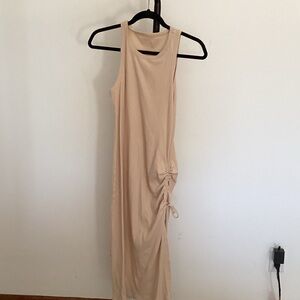 Aerie Cream Midi Dress with Side Detail